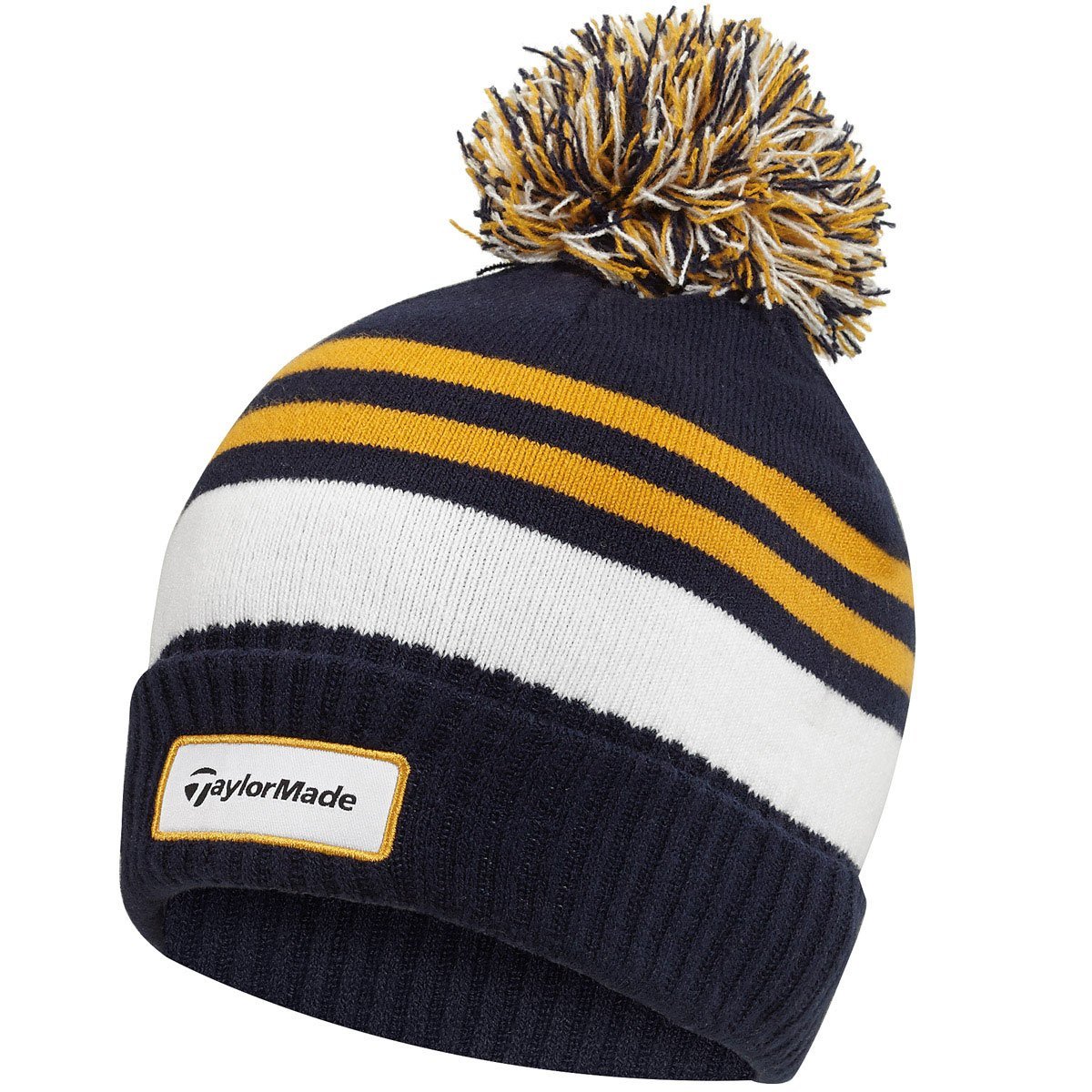 Mens Taylormade Double Knit Thermal Striped Golf Beanie Bobble Hats