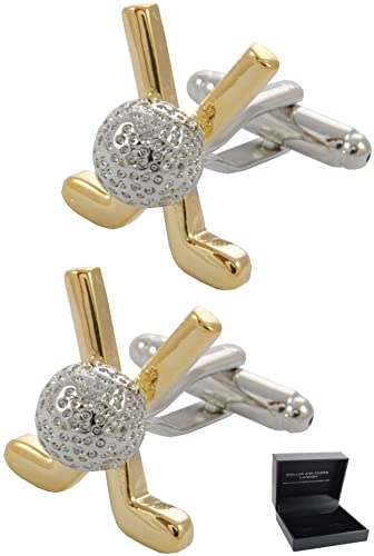 Collar and Cuffs London 18k Gold Plated Golf Clubs and Ball Cufflinks