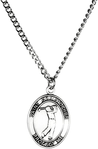 Jeweled Cross Mens Saint Christopher Golf Necklaces