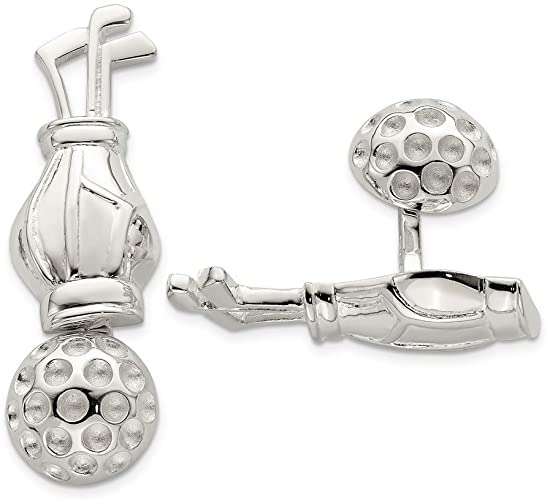 Jewelryweb Mens 925 Sterling Silver Reversable Golf Clubs and Ball Cufflinks