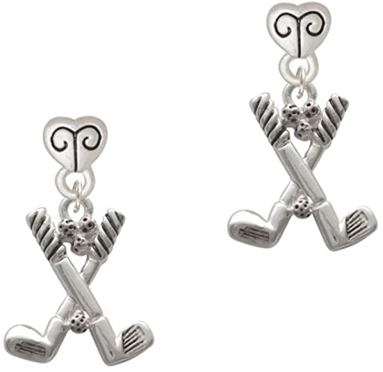 Womens Cheer Bunny Golf Clubs with Golf Ball Scroll Heart Earrings