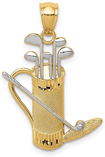 Womens Ice Carats 14k Yellow Gold Golf Bag Pendant Charm Necklaces