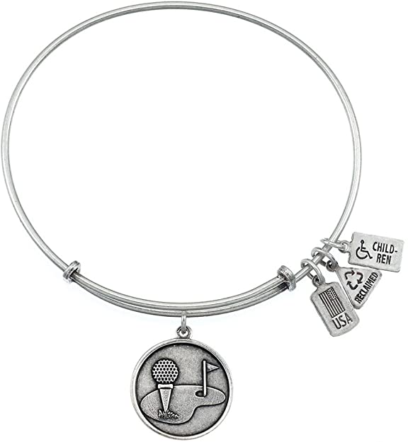 Womens Wind & Fire Golf Putting Green Silver Finish Charm Bangles