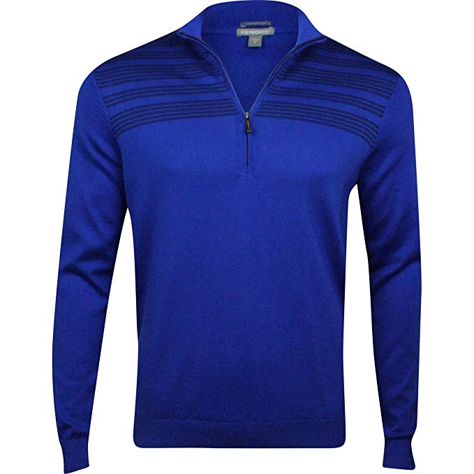 Mens Ashworth Engineer Chest Stripe Pima Half Zip Golf Sweaters