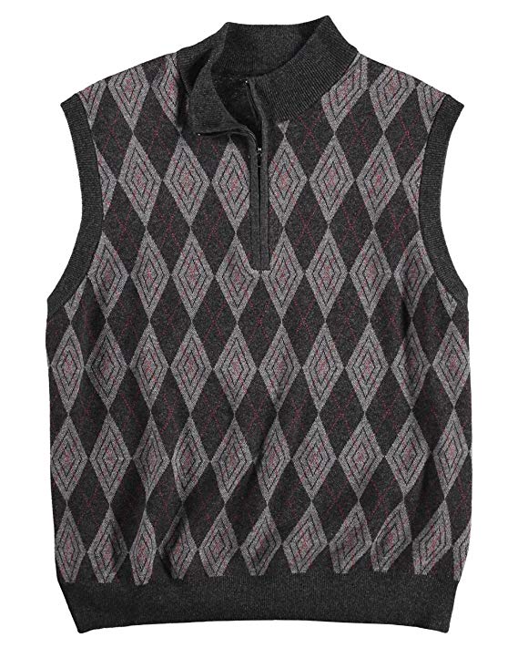 Mens Greg Norman Argyle Diamond Mockneck Golf Sweater Vest