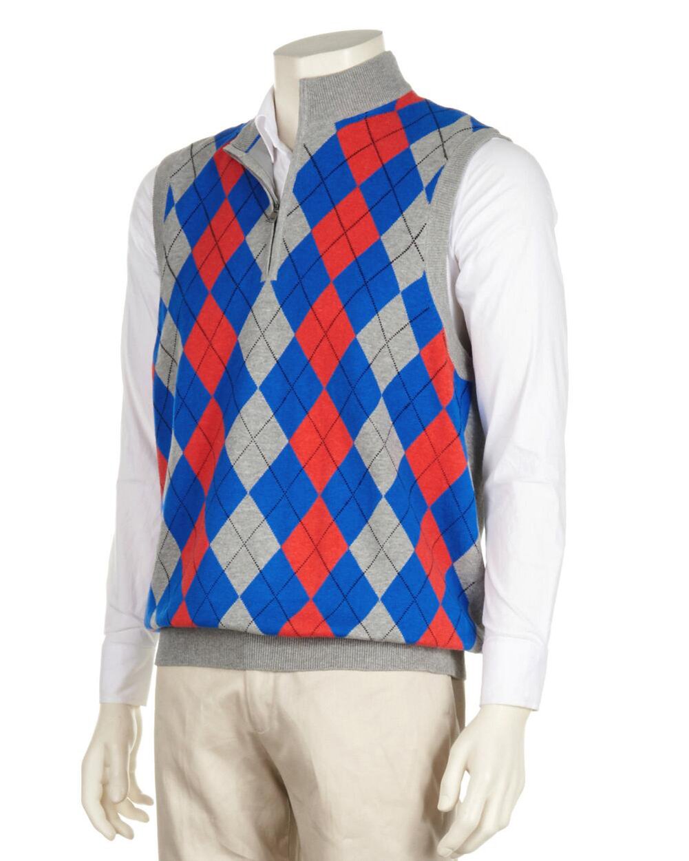 Mens Greg Norman Collection Lined Argyle Golf Wind Vests