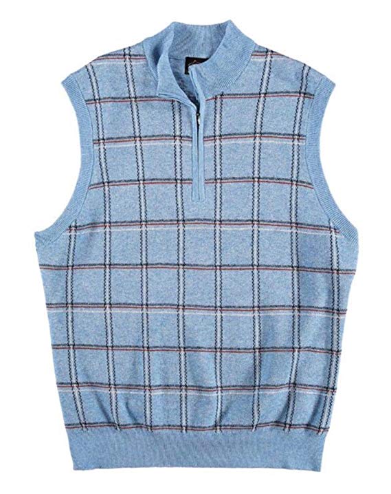 Mens Greg Norman Plaid Mockneck Golf Sweater Vests