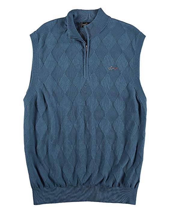 Greg Norman Mens Solid Argyle Diamond Jacquard Golf Sweater Vests