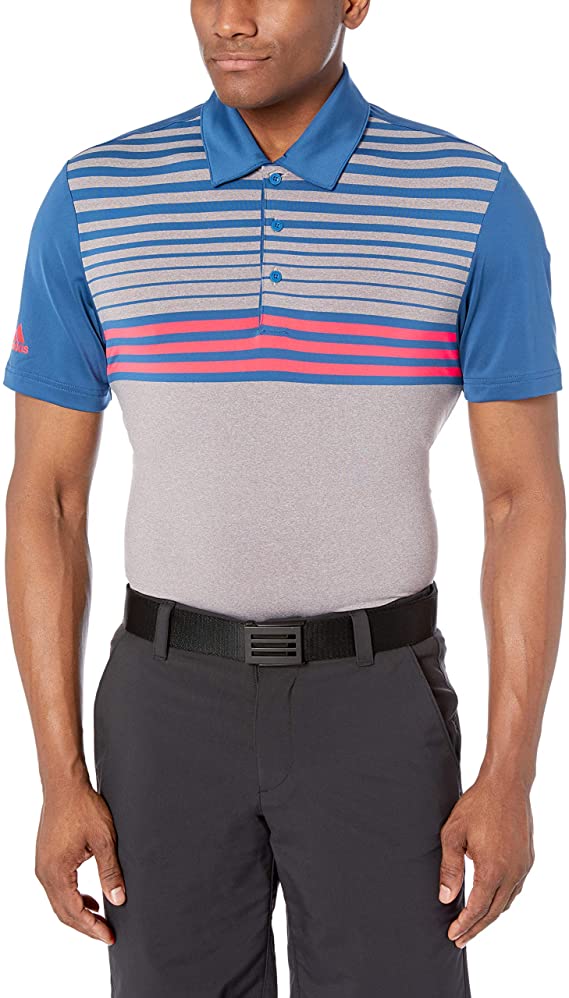 Adidas Mens Ultimate 3 Stripe Heather Gradient Golf Polo Shirts