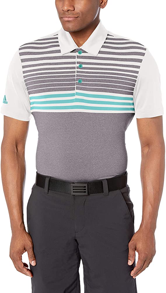 Adidas Mens Ultimate 3 Stripe Heather Gradient Golf Polo Shirts