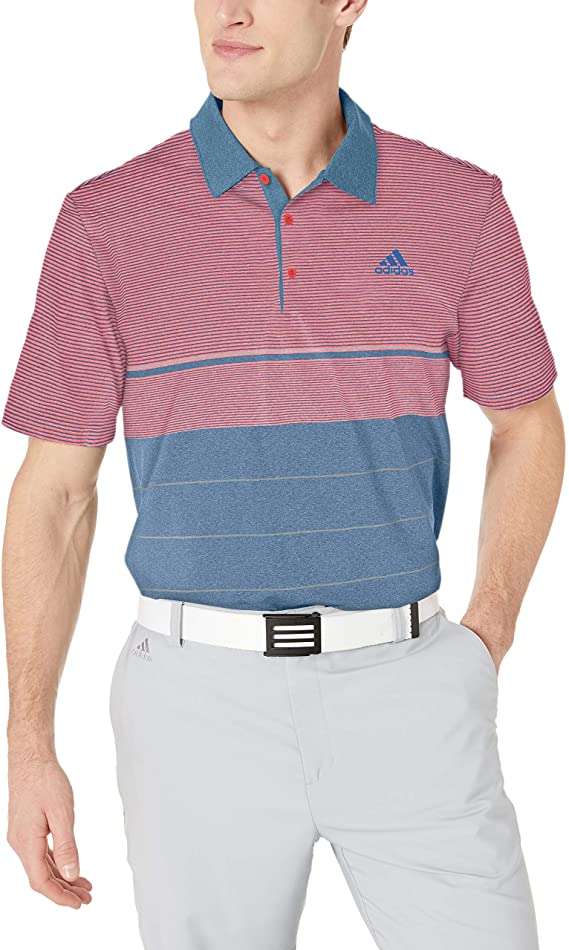 Adidas Mens Ultimate Heather Gradient Stripe Golf Polo Shirts