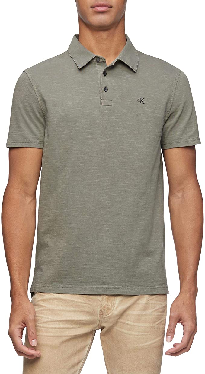 Mens Calvin Klein Slub Cotton Monogram Logo Golf Polo Shirts