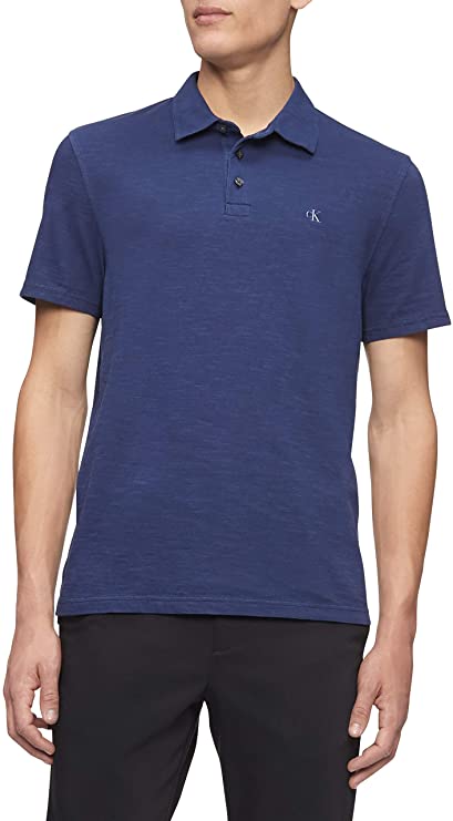 Calvin Klein Mens Slub Cotton Monogram Logo Golf Polo Shirts