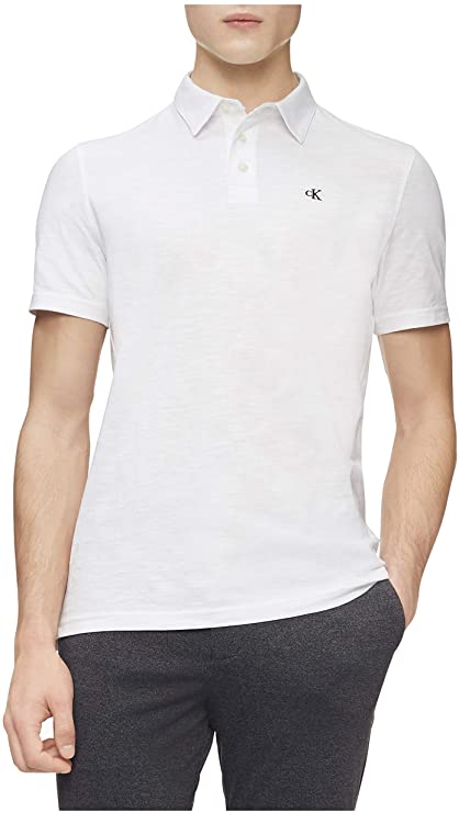 Calvin Klein Mens Slub Cotton Monogram Logo Golf Polo Shirts