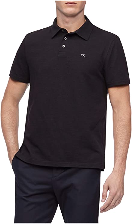 Calvin Klein Mens Slub Cotton Monogram Logo Golf Polo Shirts