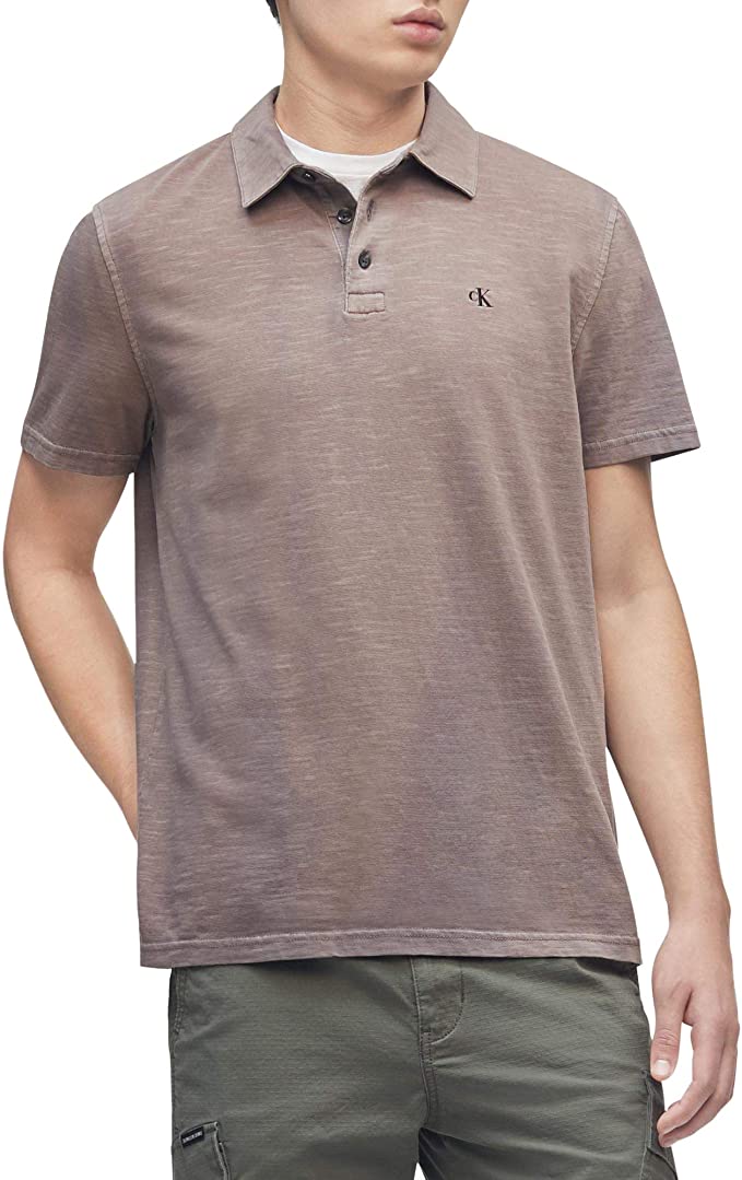 Calvin Klein Mens Slub Cotton Monogram Logo Golf Polo Shirts