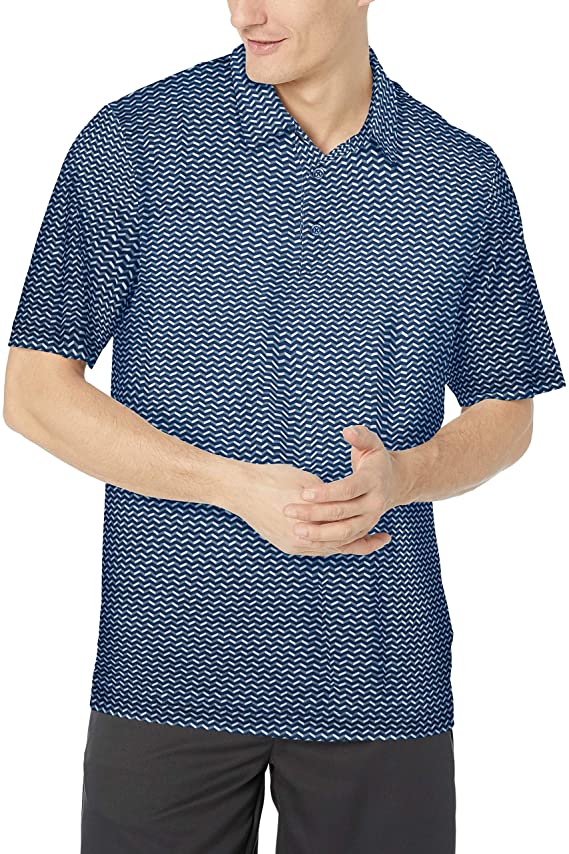 Mens Cutter & Buck Drytec UPF 50+ Pike Herringbone Print Golf Polo Shirts