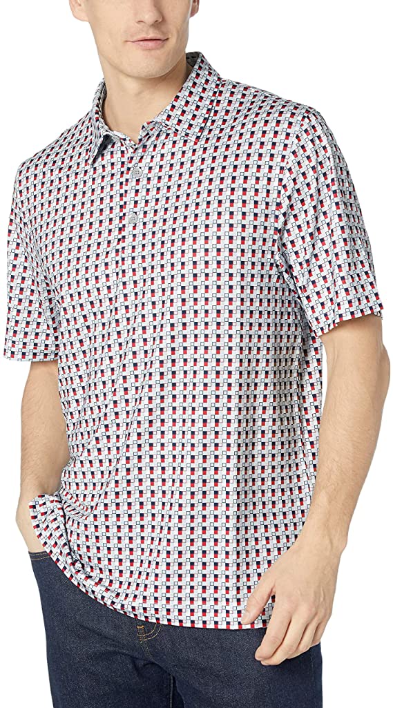 Mens Cutter & Buck Drytec UPF 50 Lightweight Pike Checkerboard Print Golf Polo Shirts