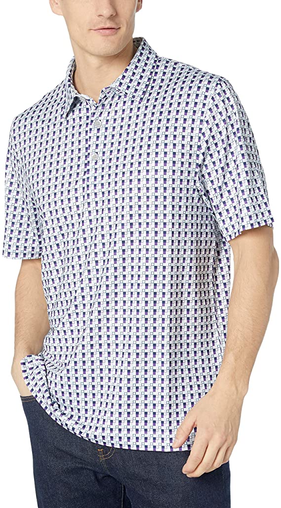 Cutter & Buck Mens Drytec UPF 50 Lightweight Pike Checkerboard Print Golf Polo Shirts