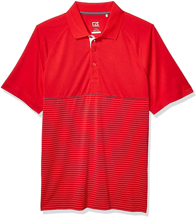 Cutter & Buck Mens Moisture Wicking Hybrid Junction Stripe Golf Polo Shirts