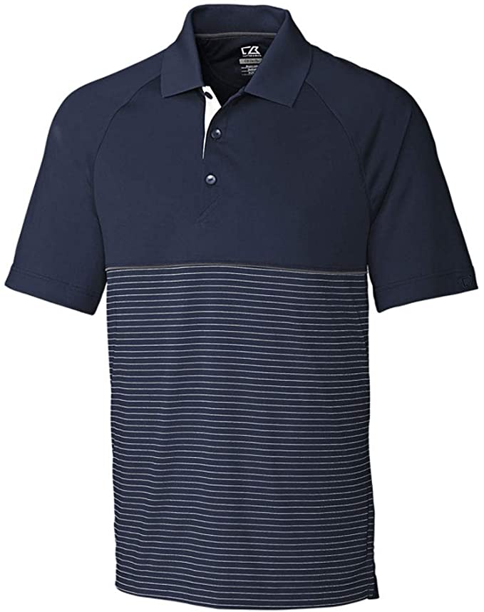 Cutter & Buck Mens Moisture Wicking Hybrid Junction Stripe Golf Polo Shirts