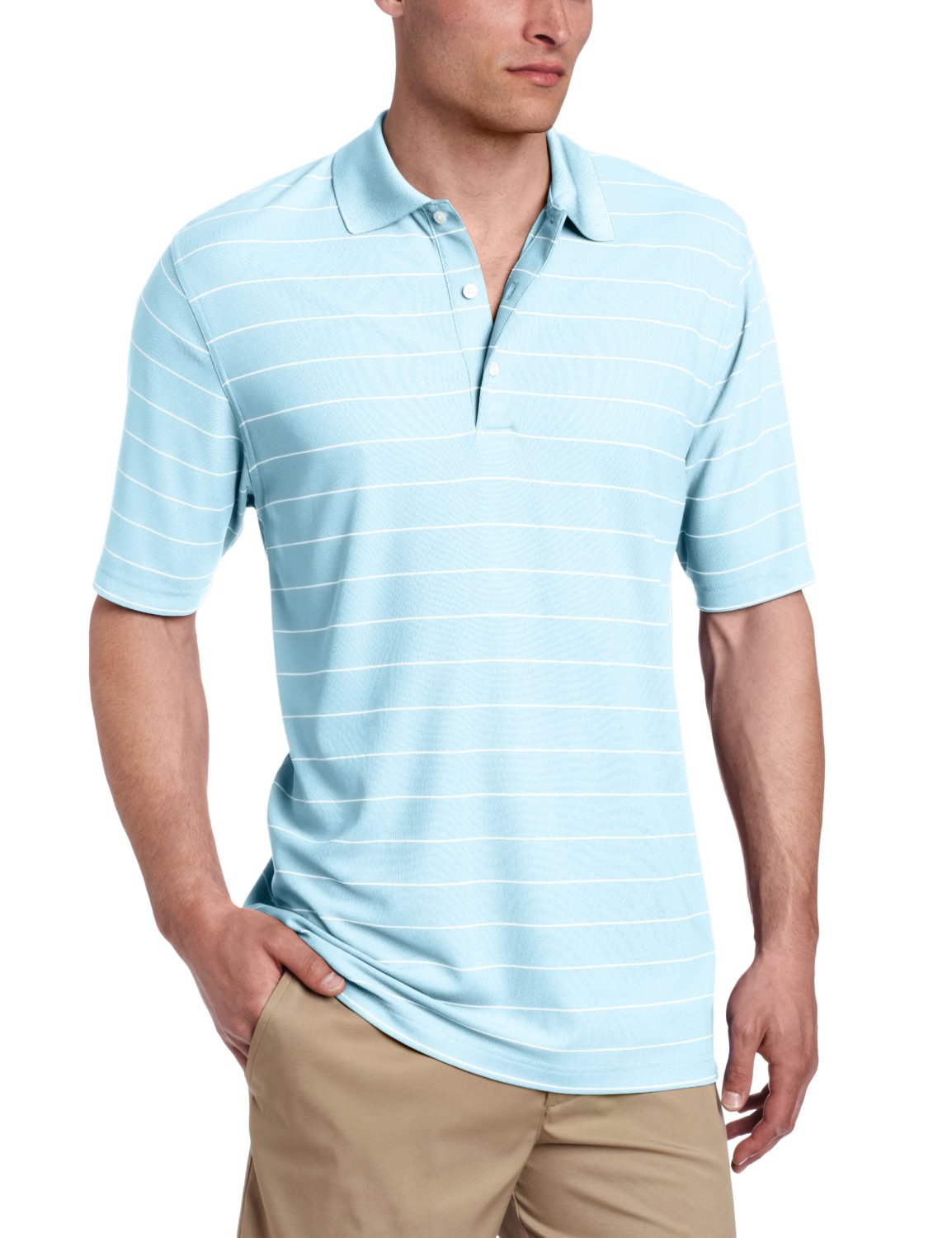 Greg Norman Mens ProTek Micro Pique Fine Stripe Golf Polos