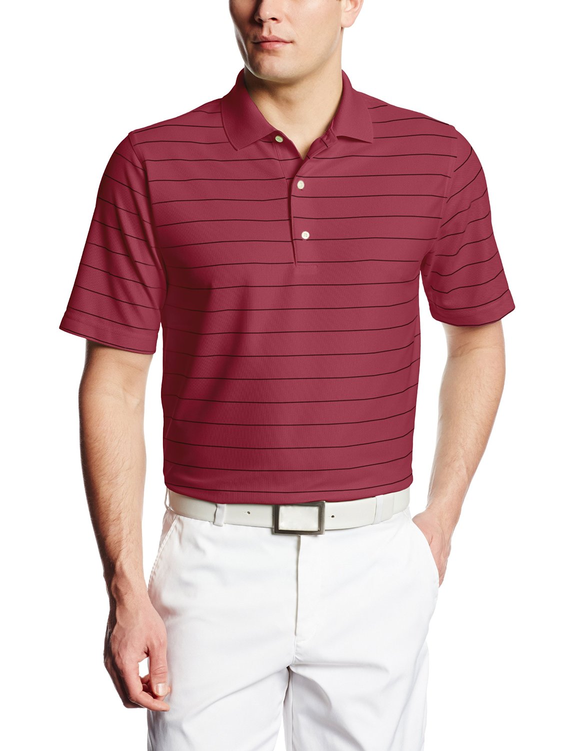 Mens Greg Norman ProTek Micro Pique Stripe Golf Polo Shirts