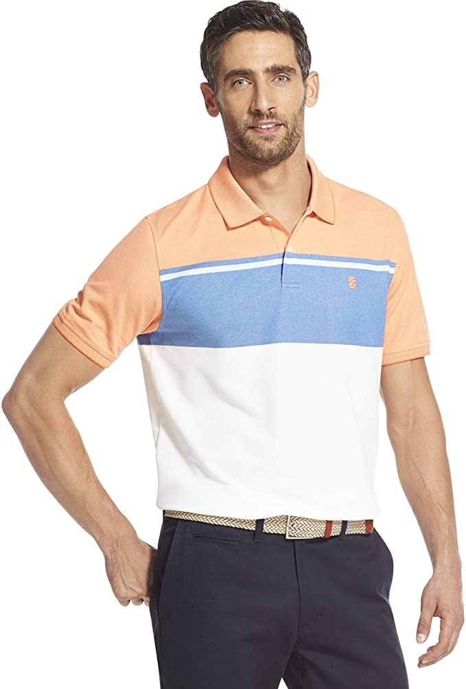 Izod Mens Advantage Performance Colorblock Golf Polo Shirts