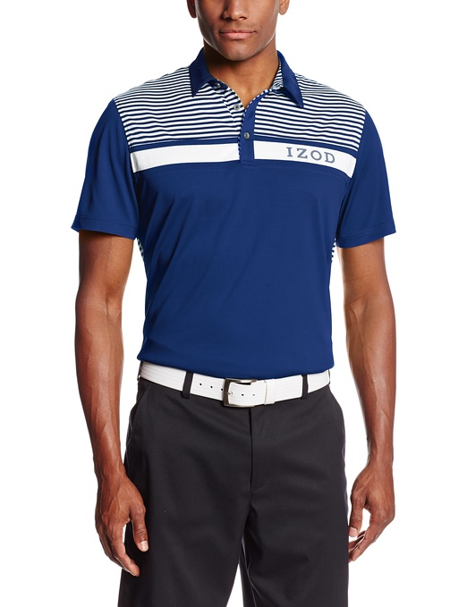 Mens Izod Short Sleeve Chest Striped Pieced Golf Logo Polo Shirts