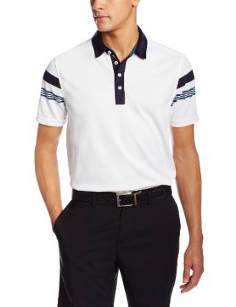 Mens Izod Short Sleeve Colorblock With Engineered Stripe Golf Polo Shirts