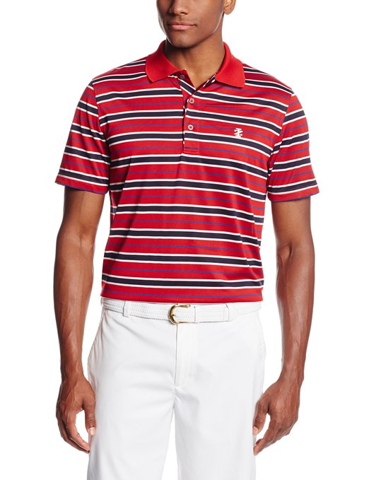 Mens Short Sleeve Feeder Multi Stripe Golf Polo Shirts