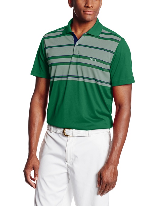 Izod Short Sleeve Pieced Stripe With Mesh Golf Polo Shirts