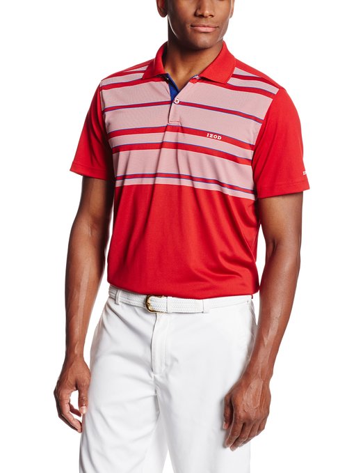 Mens Izod Short Sleeve Pieced Stripe With Mesh Golf Polo Shirts