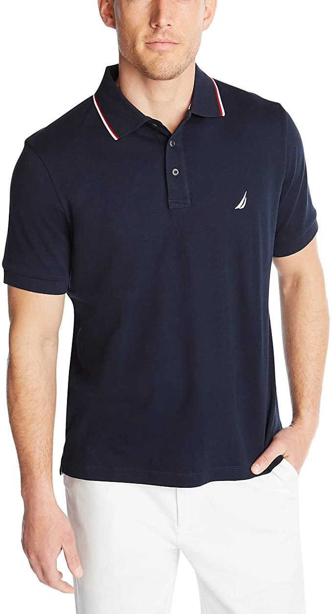 Nautica Mens Classic Fit Dual Tipped Collar Golf Polo Shirts