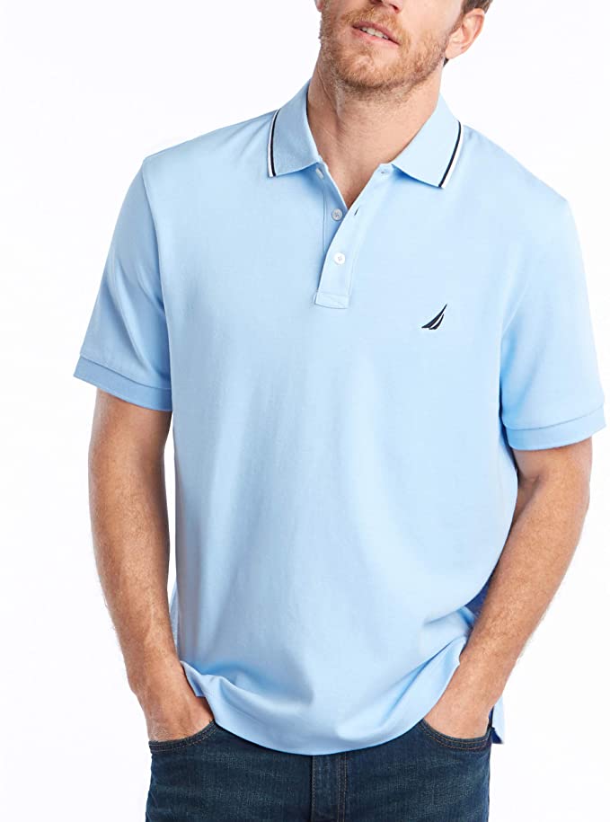 Nautica Mens Classic Fit Dual Tipped Collar Golf Polo Shirts