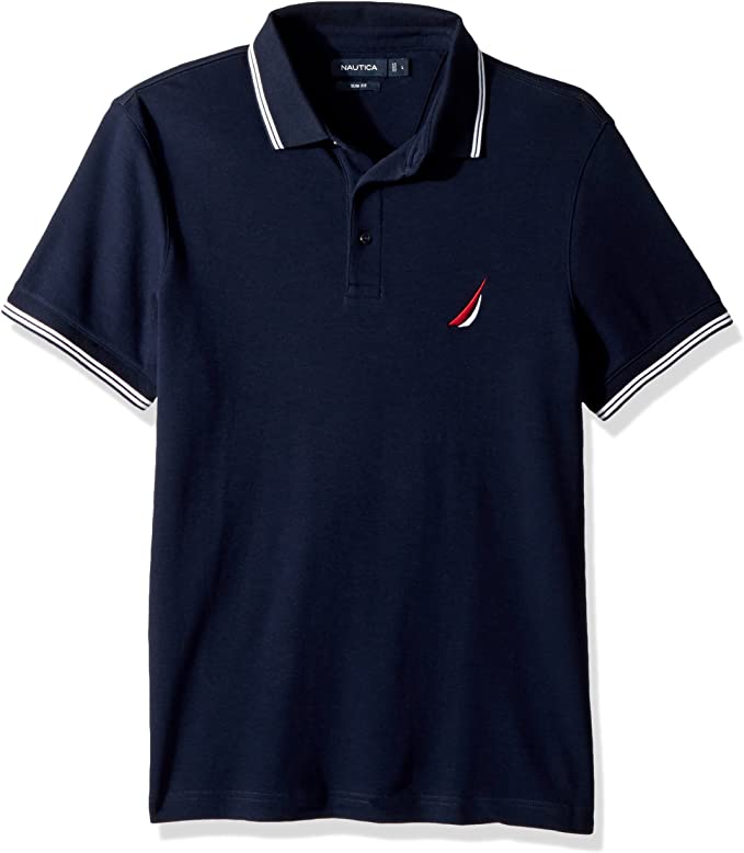 Nautica Mens Classic Fit Tipped Collar Golf Polo Shirts