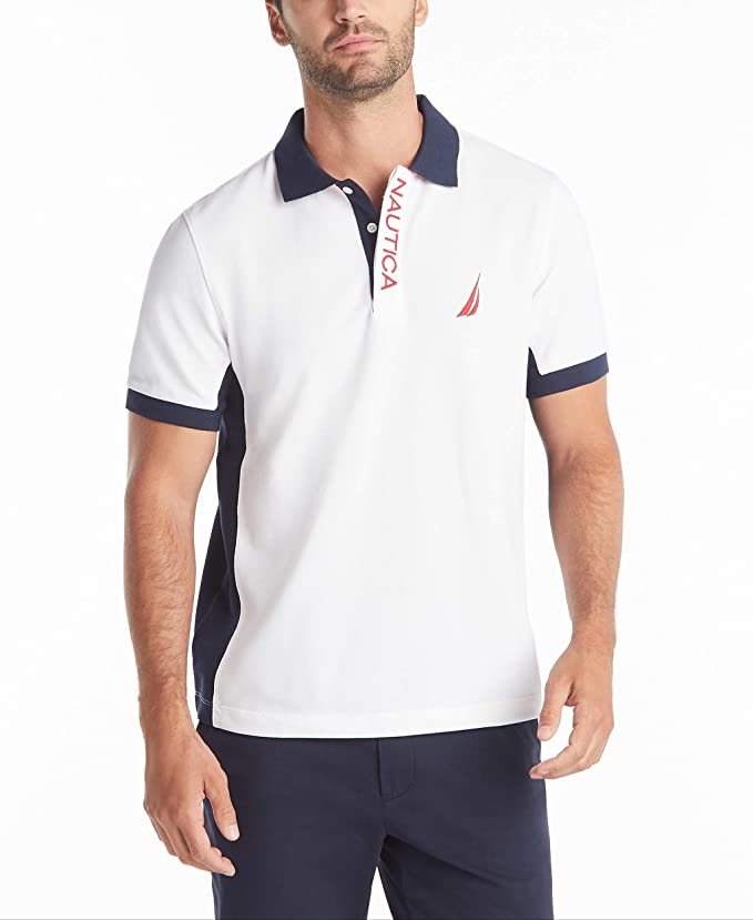 Nautica Mens Colorblock Performance Pique Golf Polo Shirts