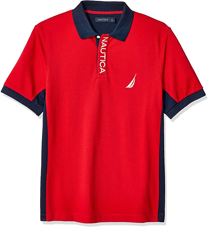 Nautica Mens Colorblock Performance Pique Golf Polo Shirts