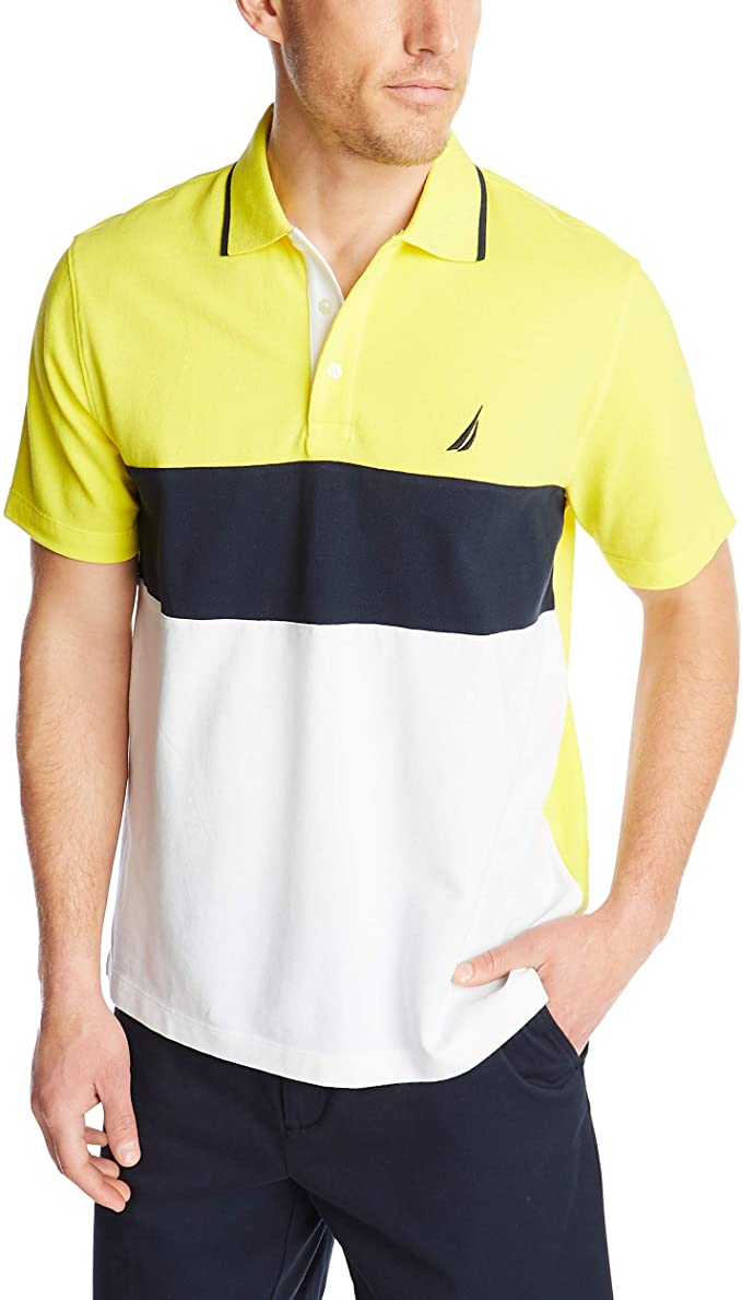 Mens Nautica Cotton Pique Colorblock Golf Polo Shirts