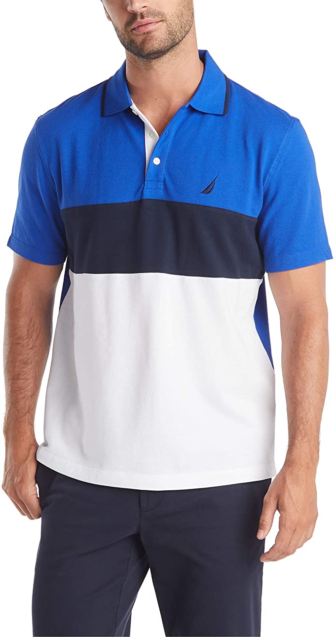 Nautica Mens Cotton Pique Colorblock Golf Polo Shirts