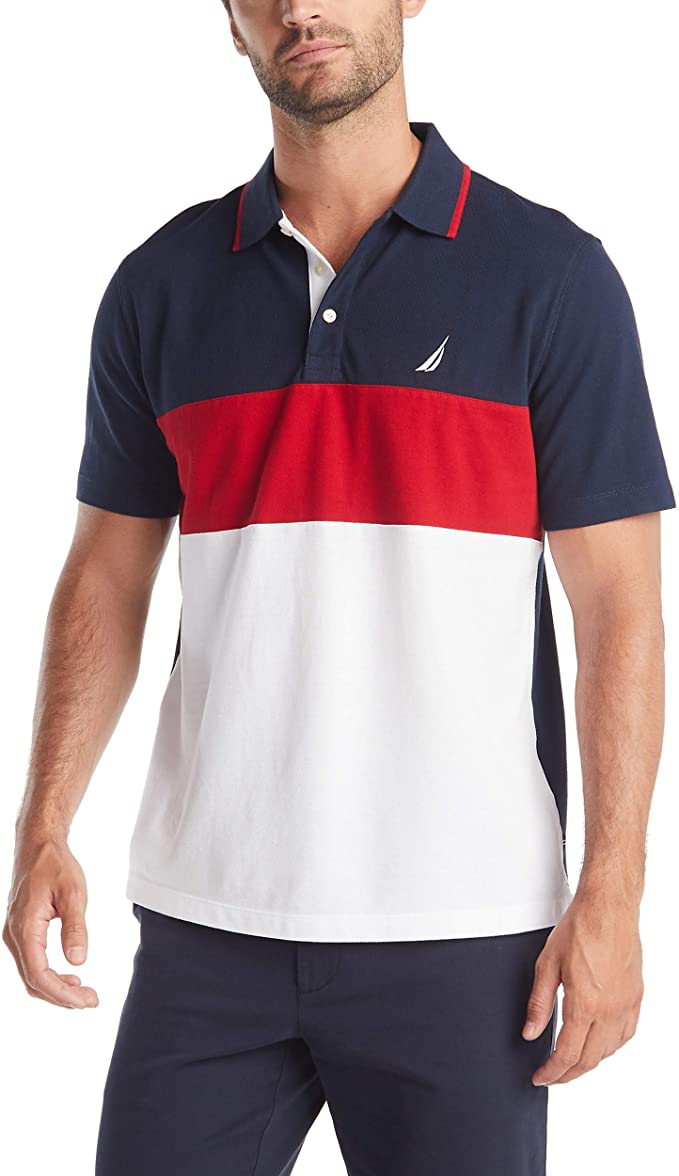 Nautica Mens Cotton Pique Colorblock Golf Polo Shirts