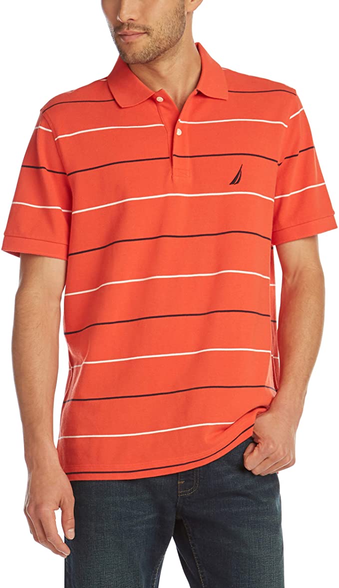 Mens Nautica Cotton Pique Stripe Golf Polo Shirts