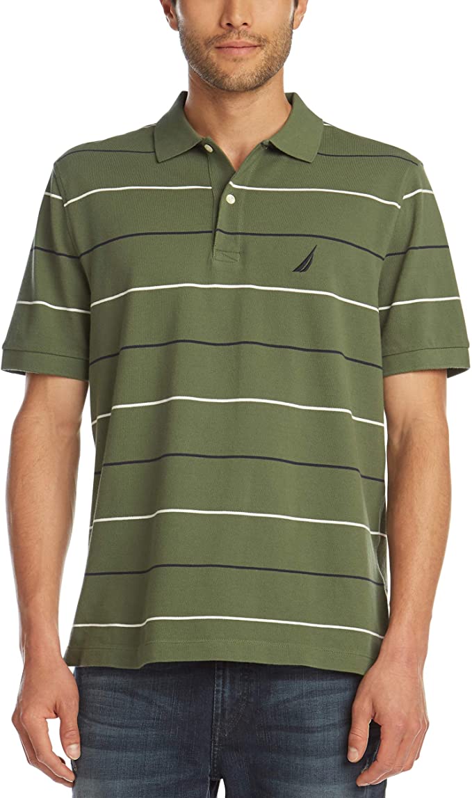 Nautica Mens Cotton Pique Stripe Golf Polo Shirts