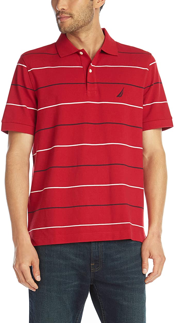 Nautica Mens Cotton Pique Stripe Golf Polo Shirts