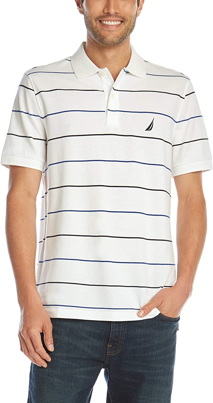 Nautica Mens Cotton Pique Stripe Golf Polo Shirts