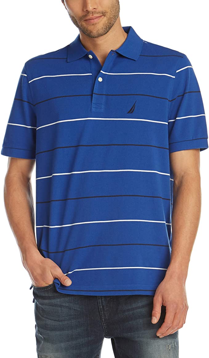 Nautica Mens Cotton Pique Stripe Golf Polo Shirts