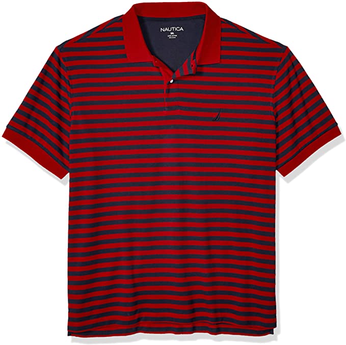Nautica Mens Cotton Stripe Soft Golf Polo Shirts