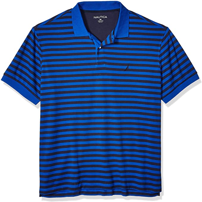 Nautica Mens Cotton Stripe Soft Golf Polo Shirts