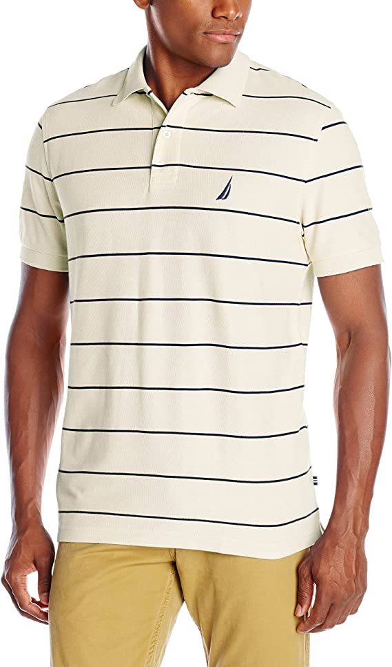 Nautica Mens Stripe Performance Pique Golf Polo Shirts