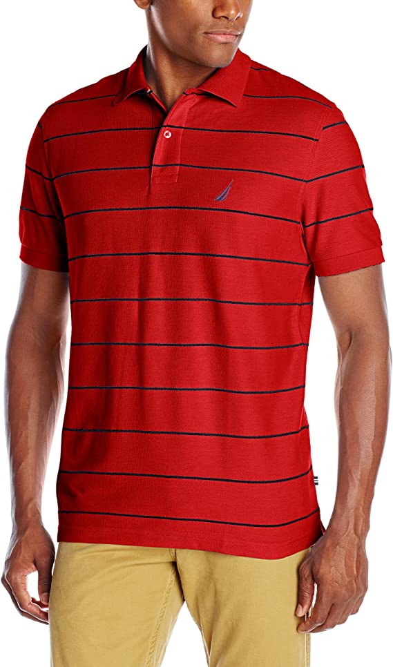 Nautica Mens Stripe Performance Pique Golf Polo Shirts